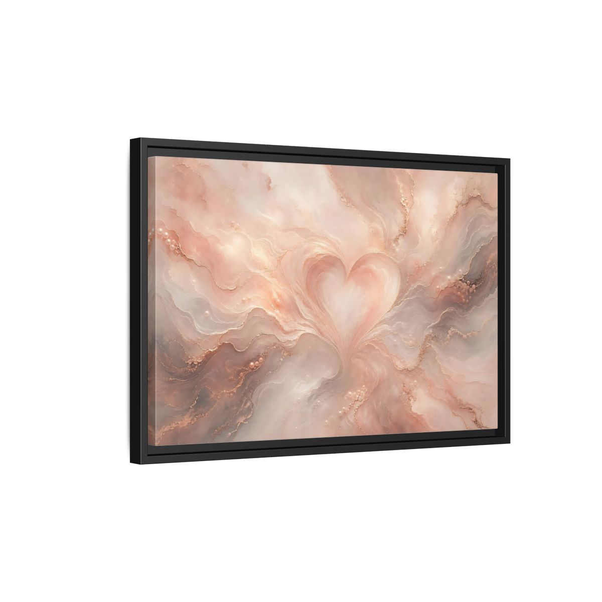 Side Mockup 3. Abstract Heart Rose Gold Marble shown as stretched canvas wall art