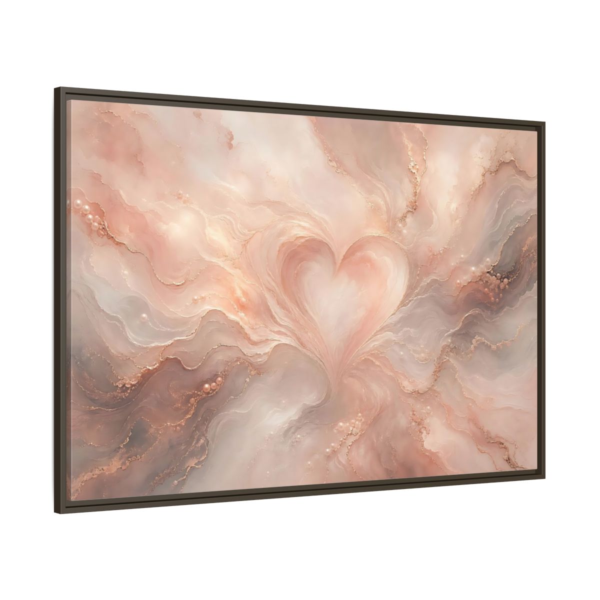 Side Mockup 8. Abstract Heart Rose Gold Marble shown as stretched canvas wall art