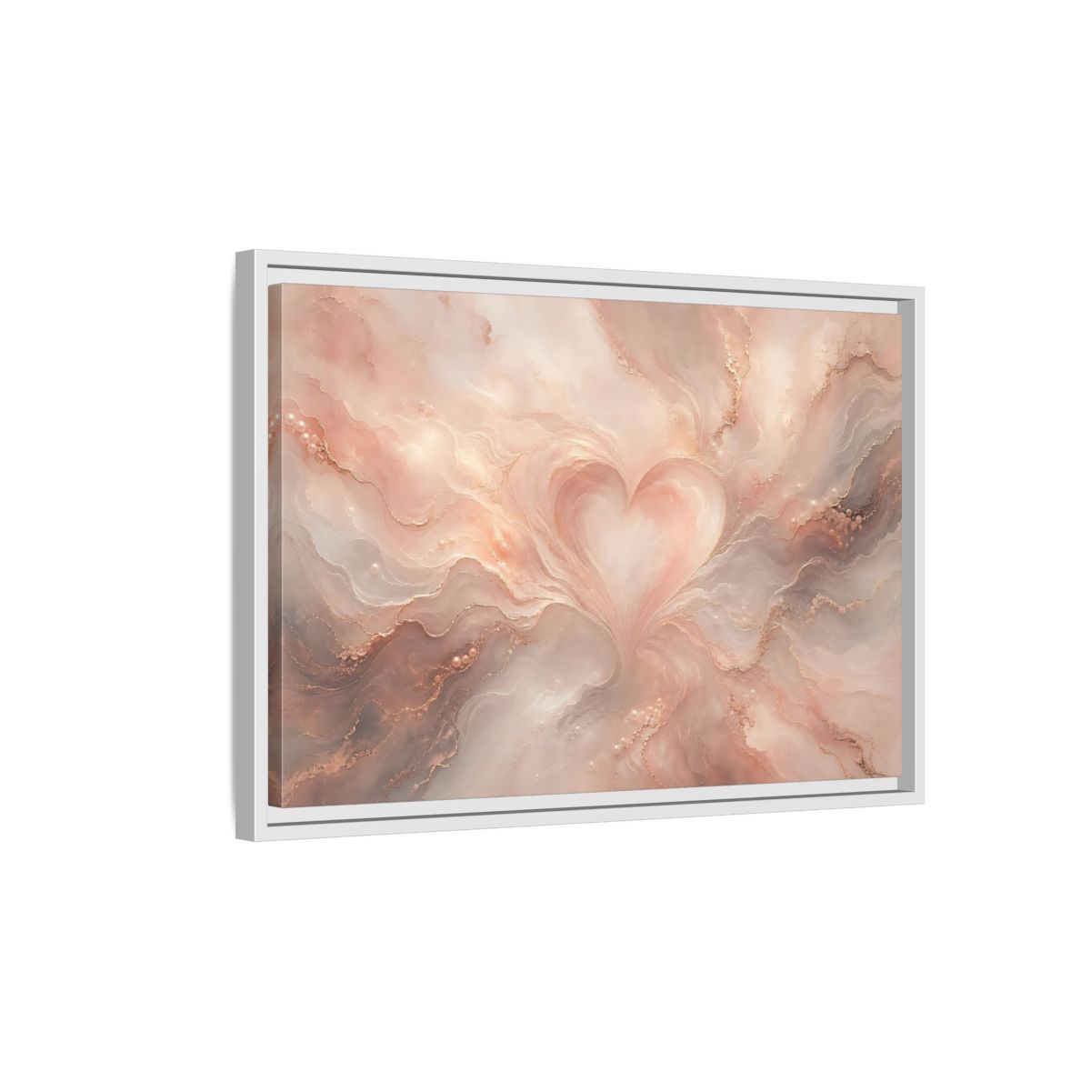 Side Mockup 1. Abstract Heart Rose Gold Marble shown as stretched canvas wall art