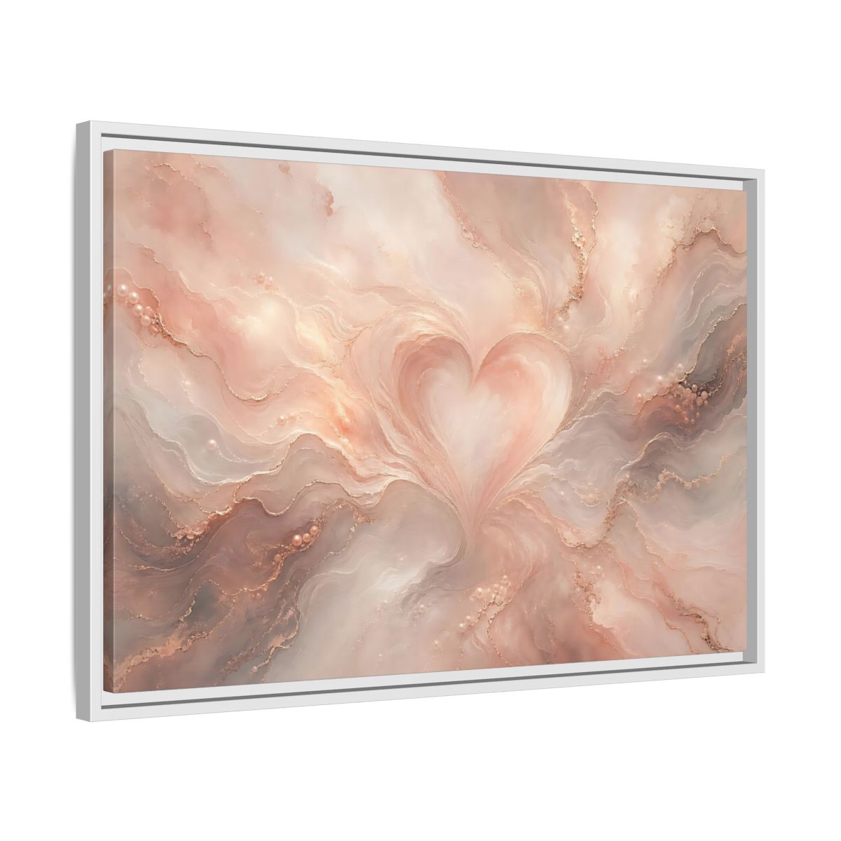 Side Mockup 10. Abstract Heart Rose Gold Marble shown as stretched canvas wall art