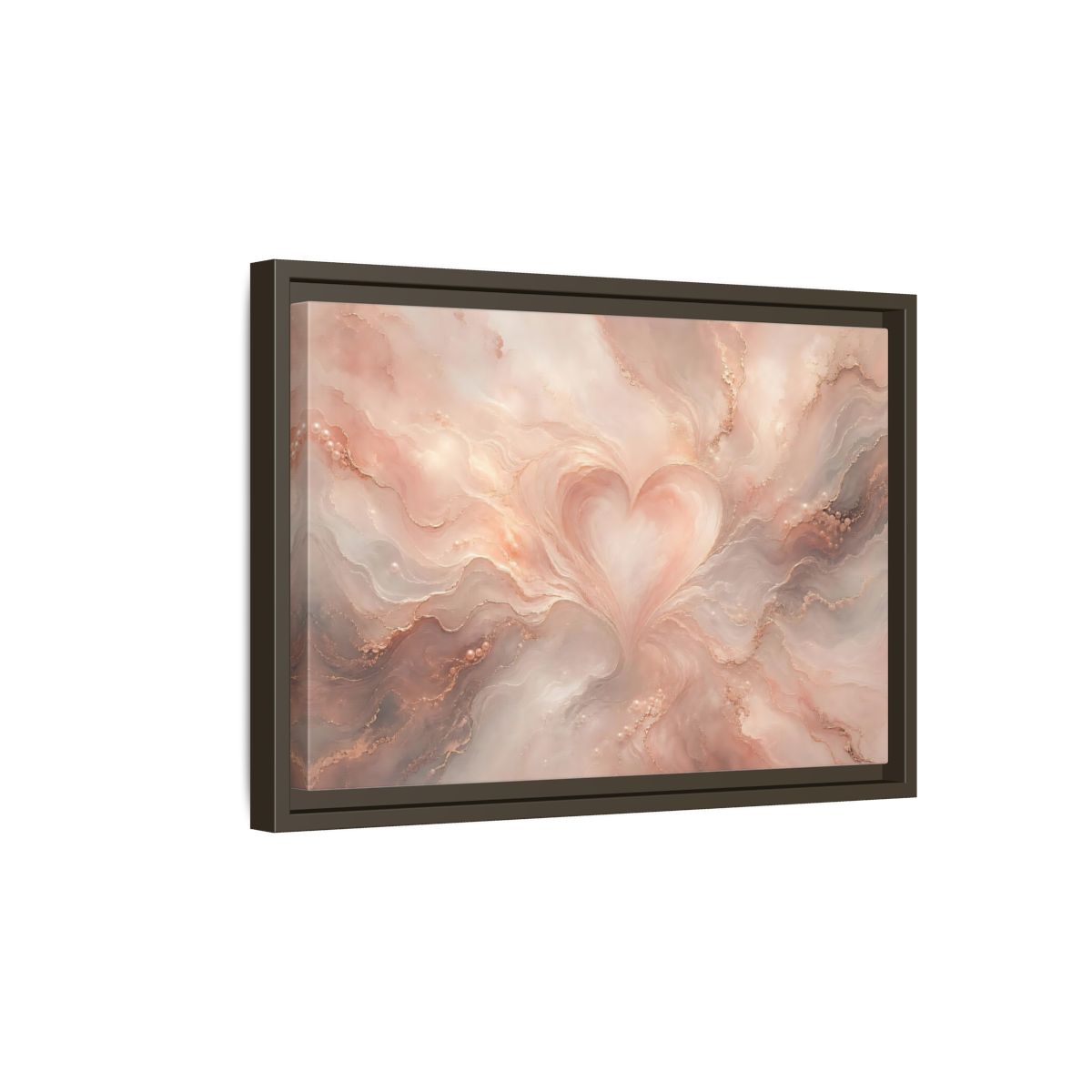 Side Mockup 5. Abstract Heart Rose Gold Marble shown as stretched canvas wall art