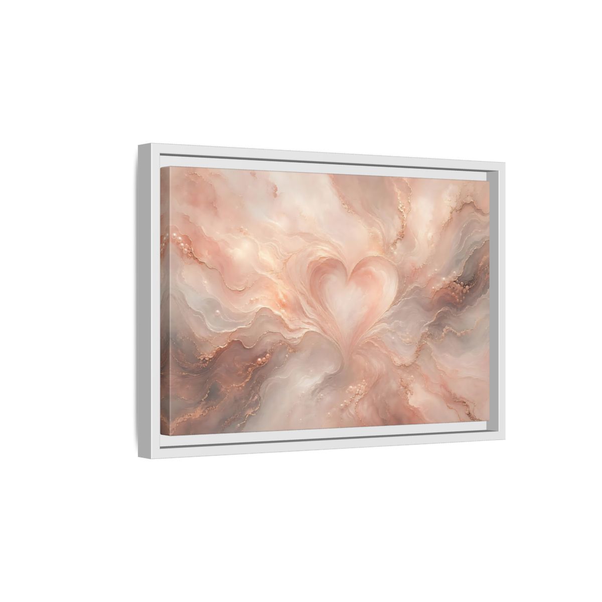 Side Mockup 4. Abstract Heart Rose Gold Marble shown as stretched canvas wall art