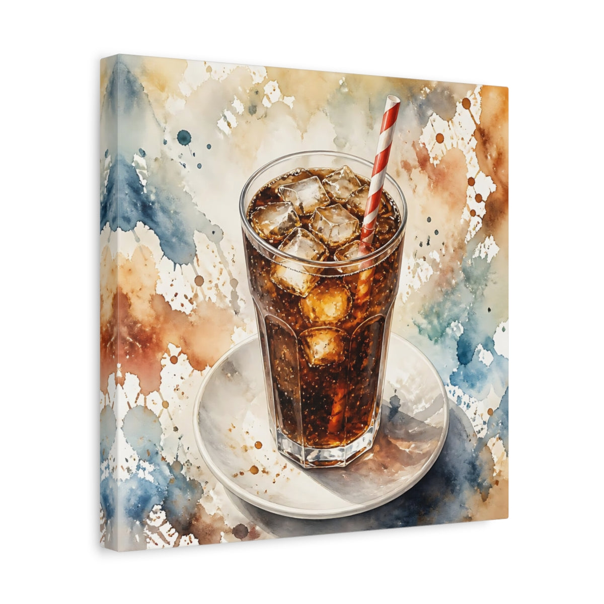 Side Mockup 7. Abstract Iced Cola Iced Cola Watercolor shown as stretched canvas wall art