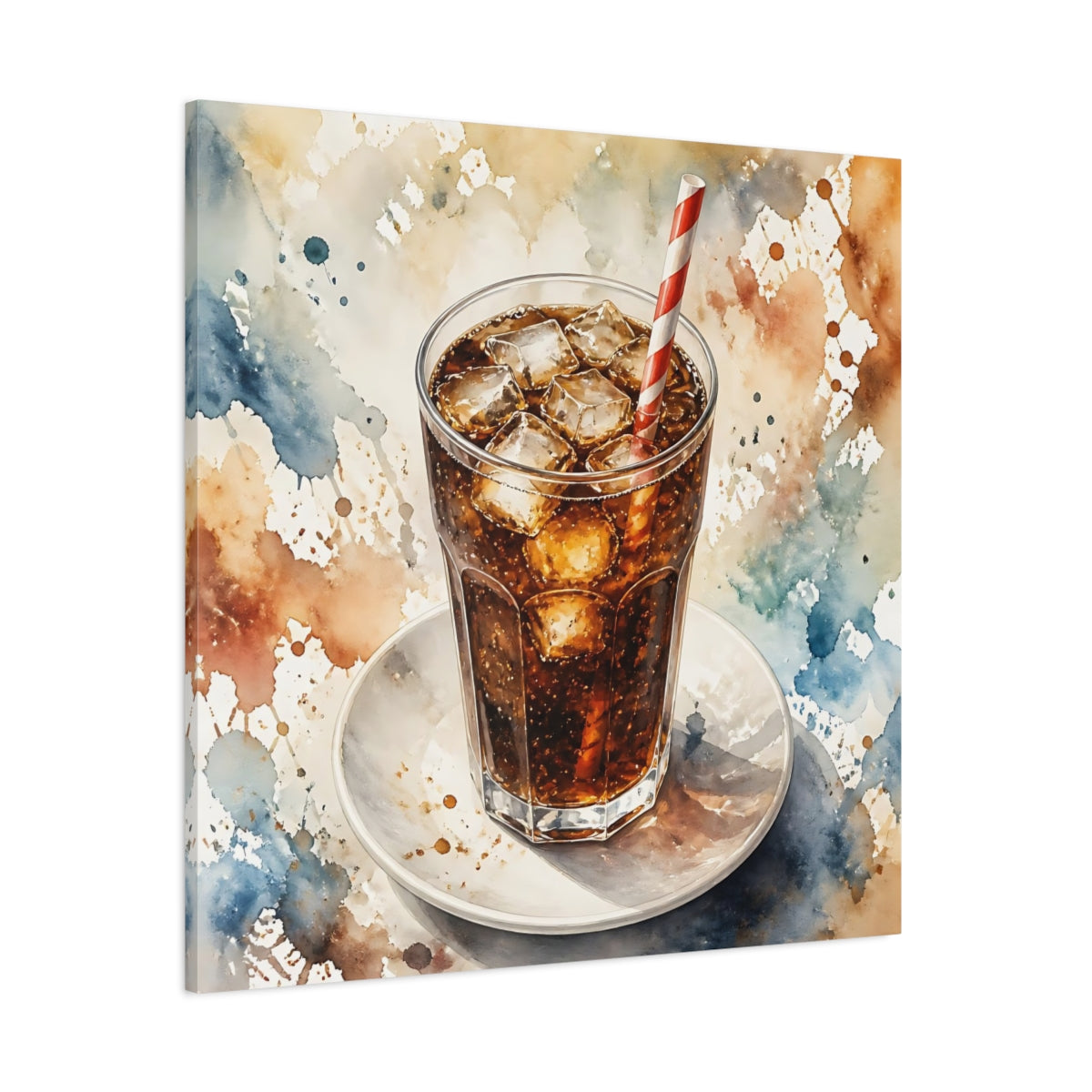 Side Mockup 1. Abstract Iced Cola Iced Cola Watercolor shown as stretched canvas wall art