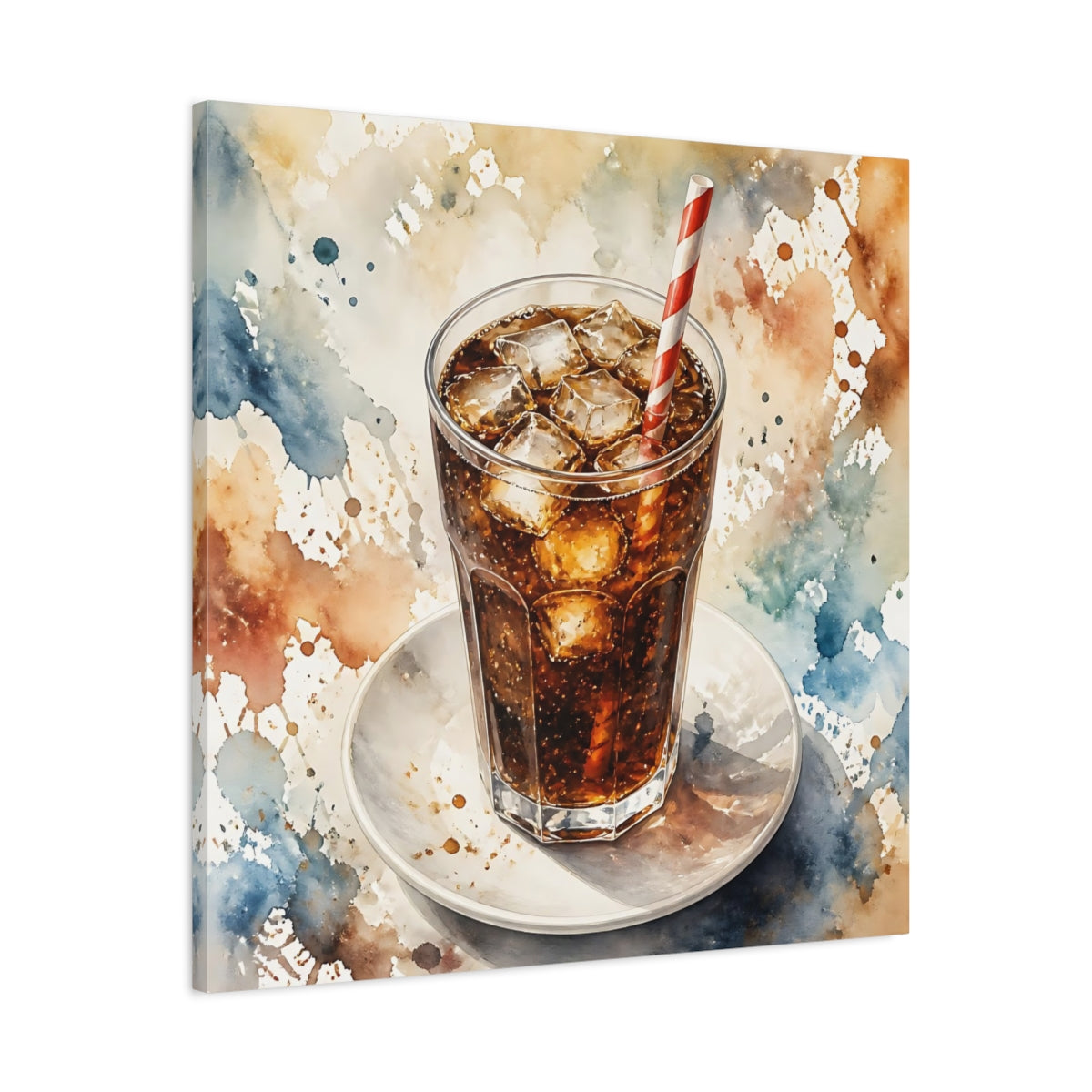 Side Mockup 3. Abstract Iced Cola Iced Cola Watercolor shown as stretched canvas wall art