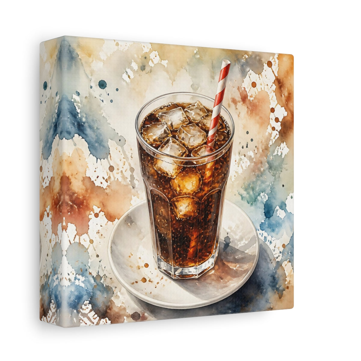 Side Mockup 2. Abstract Iced Cola Iced Cola Watercolor shown as stretched canvas wall art
