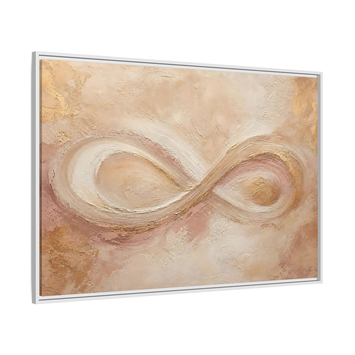 Side Mockup 7. Abstract Infinity Symbol Beige Gold Abstract shown as stretched canvas wall art