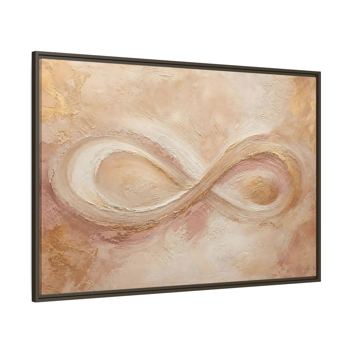 Side Mockup 8. Abstract Infinity Symbol Beige Gold Abstract shown as stretched canvas wall art