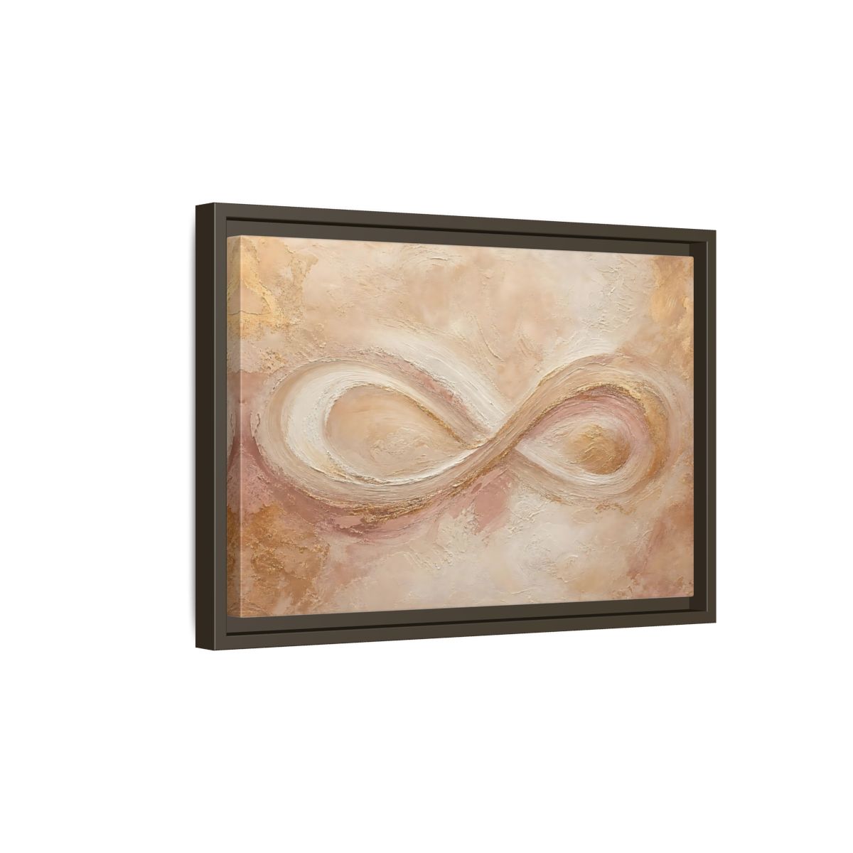 Side Mockup 5. Abstract Infinity Symbol Beige Gold Abstract shown as stretched canvas wall art