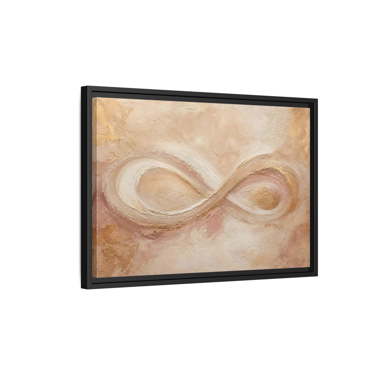 Side Mockup 3. Abstract Infinity Symbol Beige Gold Abstract shown as stretched canvas wall art