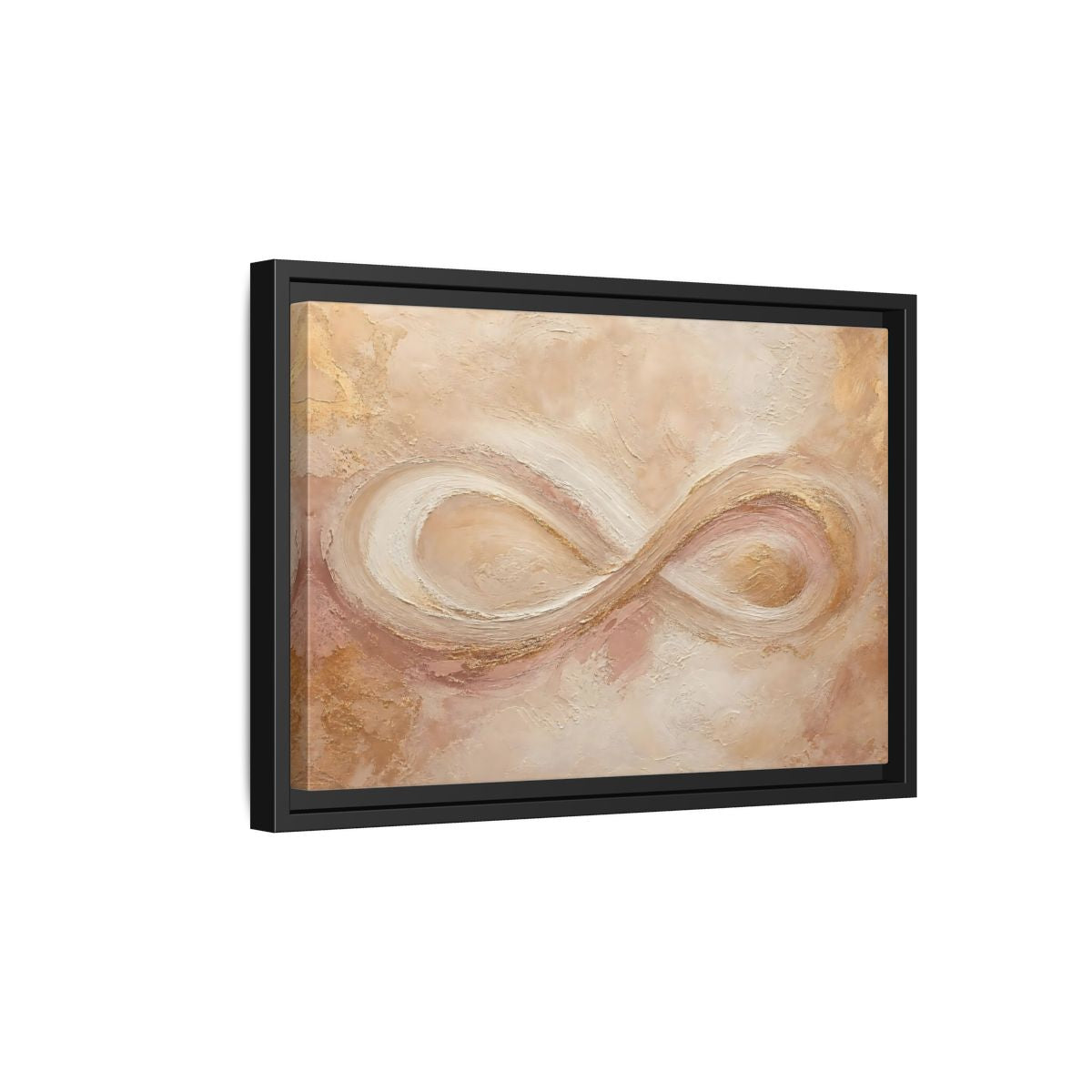 Side Mockup 6. Abstract Infinity Symbol Beige Gold Abstract shown as stretched canvas wall art