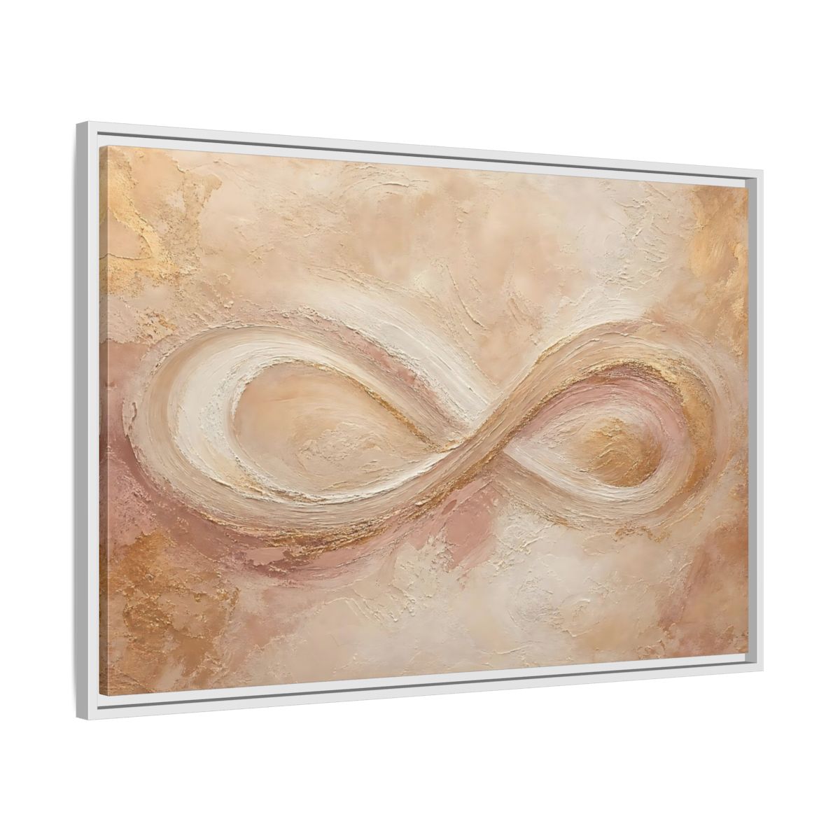 Side Mockup 9. Abstract Infinity Symbol Beige Gold Abstract shown as stretched canvas wall art