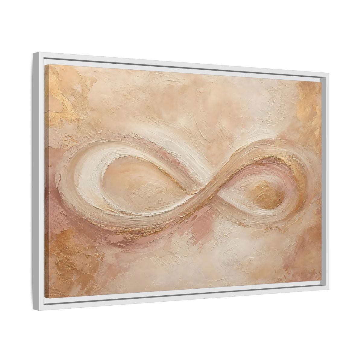 Side Mockup 10. Abstract Infinity Symbol Beige Gold Abstract shown as stretched canvas wall art