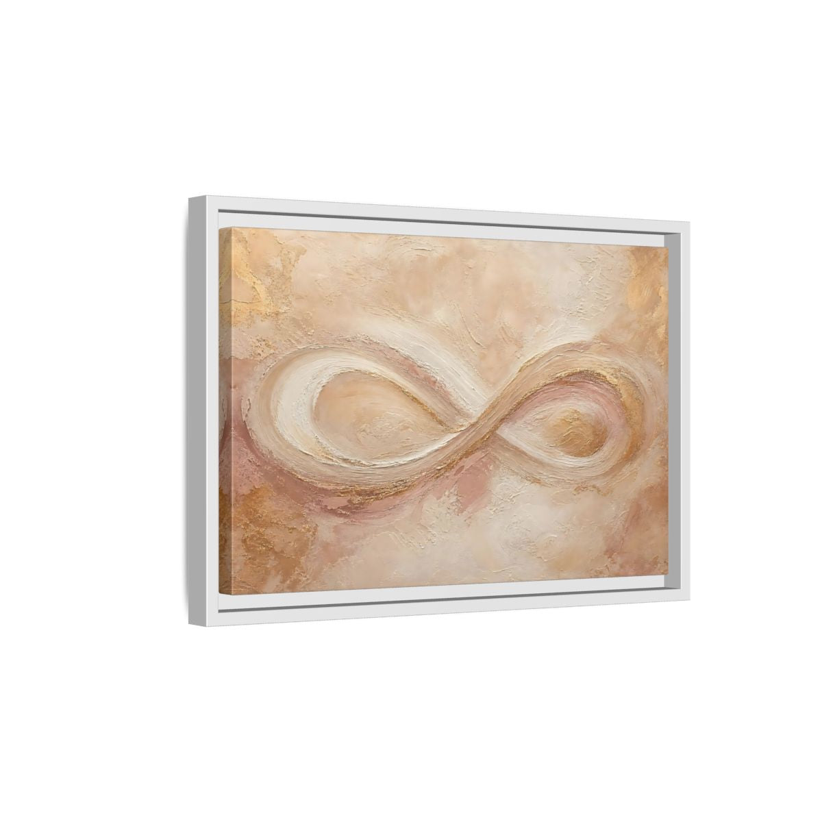 Side Mockup 4. Abstract Infinity Symbol Beige Gold Abstract shown as stretched canvas wall art