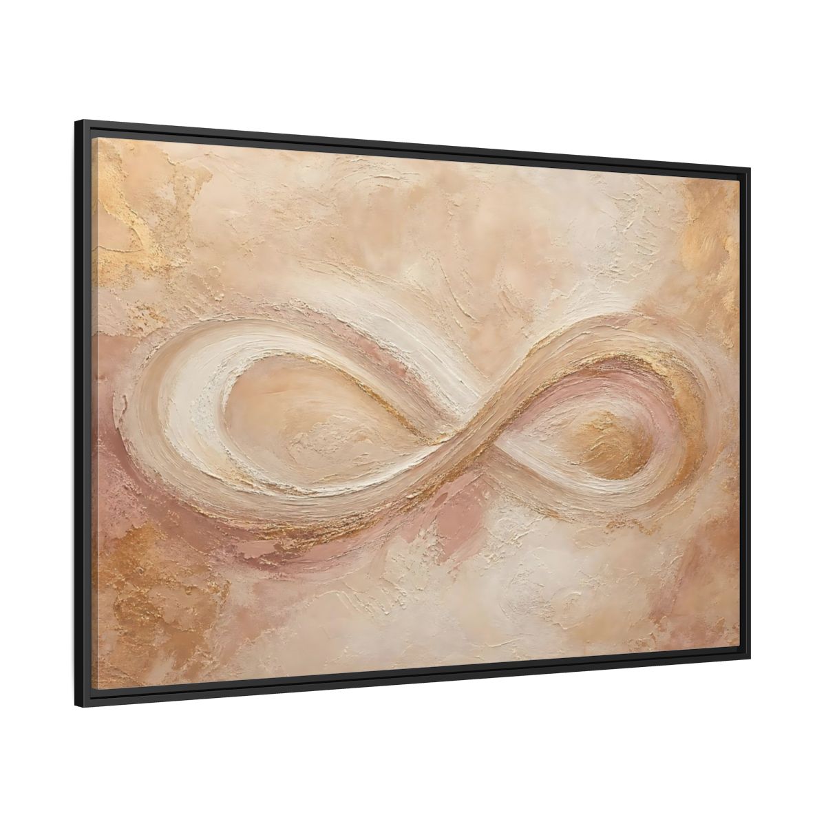 Side Mockup 12. Abstract Infinity Symbol Beige Gold Abstract shown as stretched canvas wall art