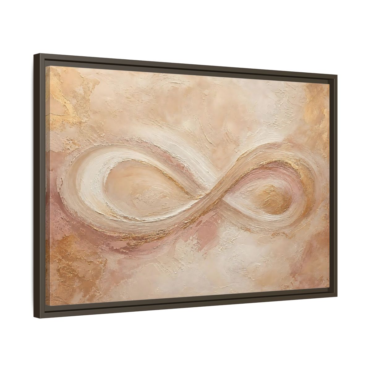 Side Mockup 11. Abstract Infinity Symbol Beige Gold Abstract shown as stretched canvas wall art