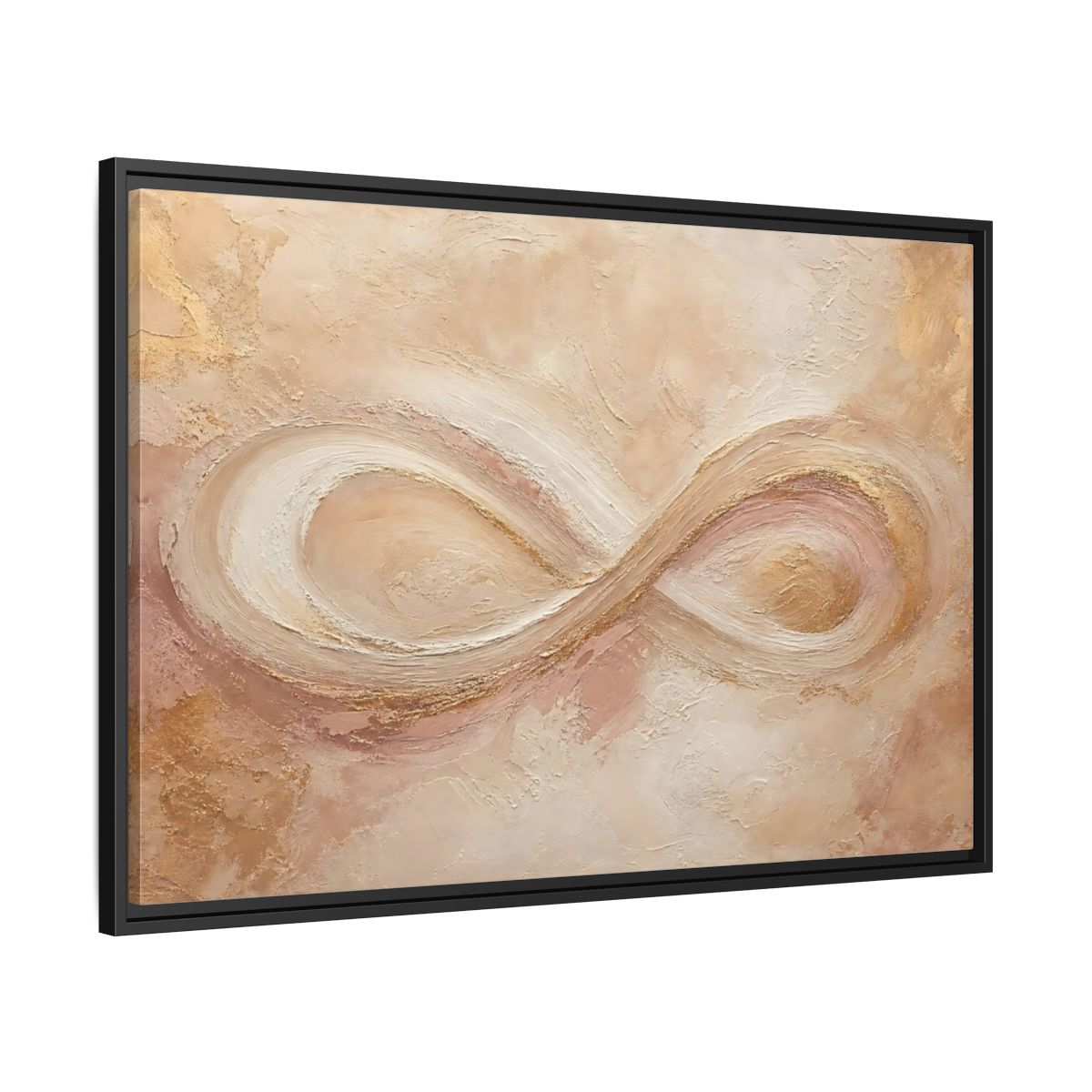 Side Mockup 13. Abstract Infinity Symbol Beige Gold Abstract shown as stretched canvas wall art
