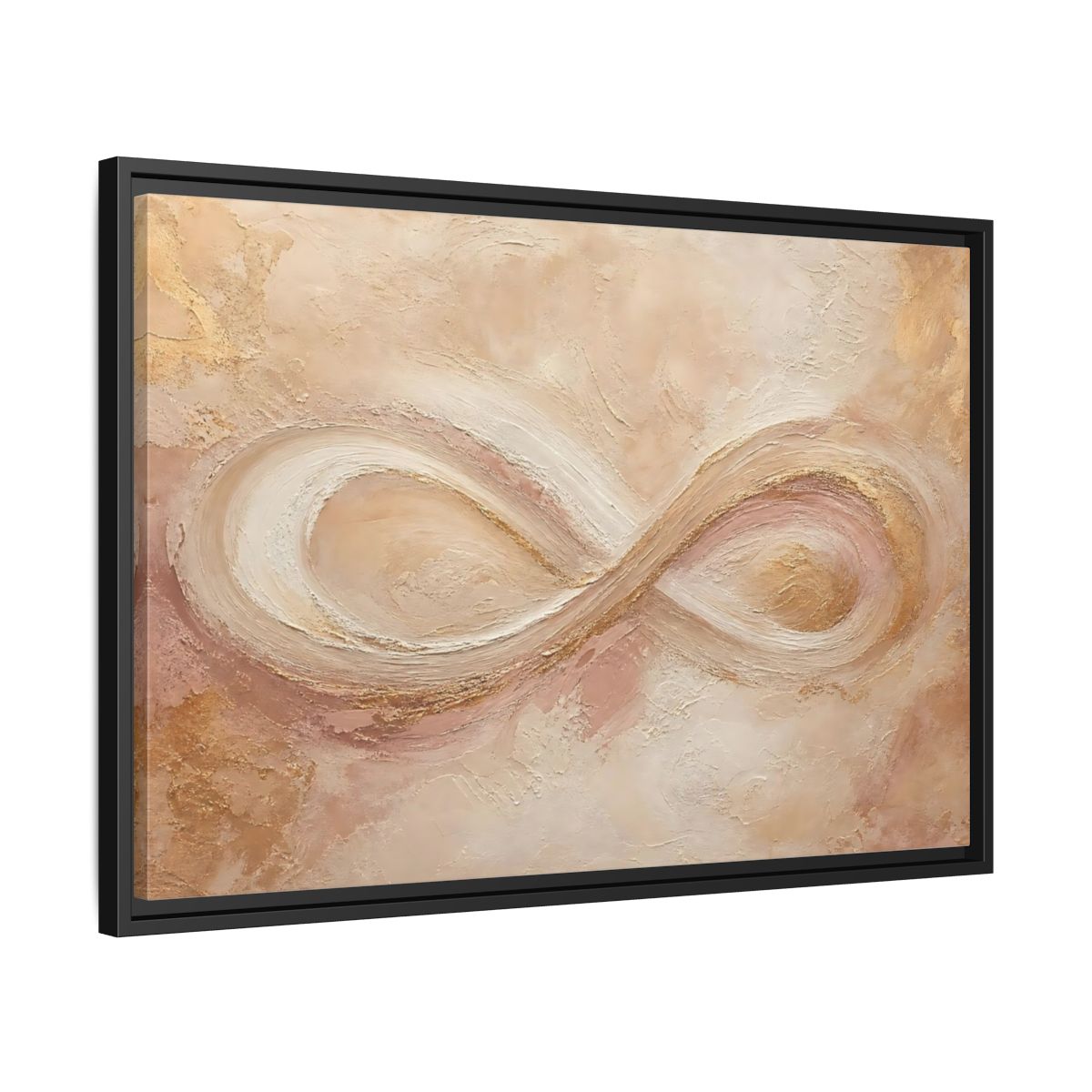 Side Mockup 14. Abstract Infinity Symbol Beige Gold Abstract shown as stretched canvas wall art