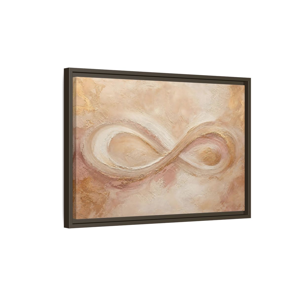 Side Mockup 2. Abstract Infinity Symbol Beige Gold Abstract shown as stretched canvas wall art