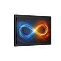 Side Mockup 6. Abstract Infinity Symbol Blue Orange Energy shown as stretched canvas wall art