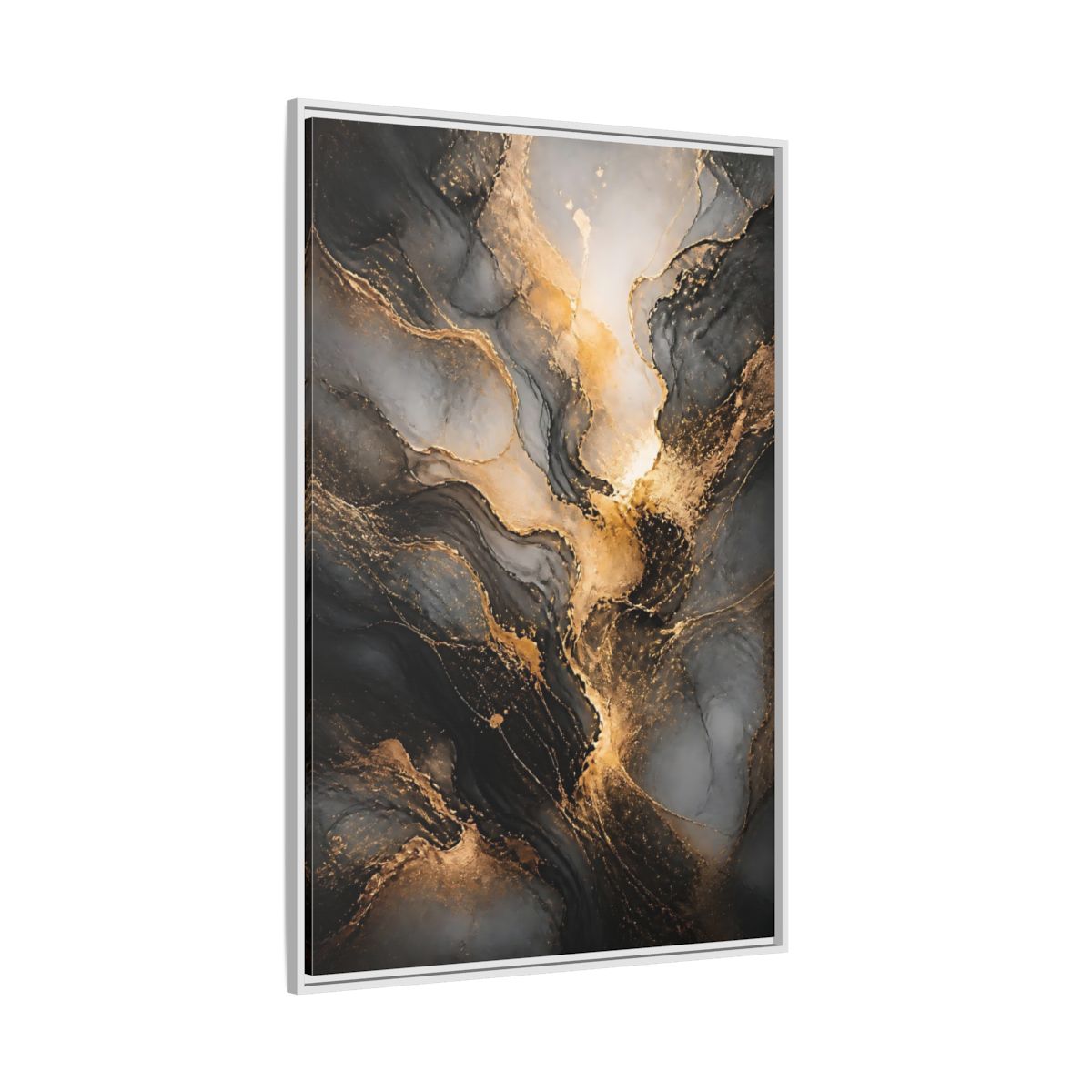 Side Mockup 7. Abstract Abstract Ink Black And Gold Ink shown as stretched canvas wall art