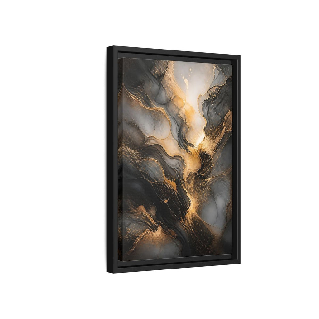 Side Mockup 6. Abstract Abstract Ink Black And Gold Ink shown as stretched canvas wall art