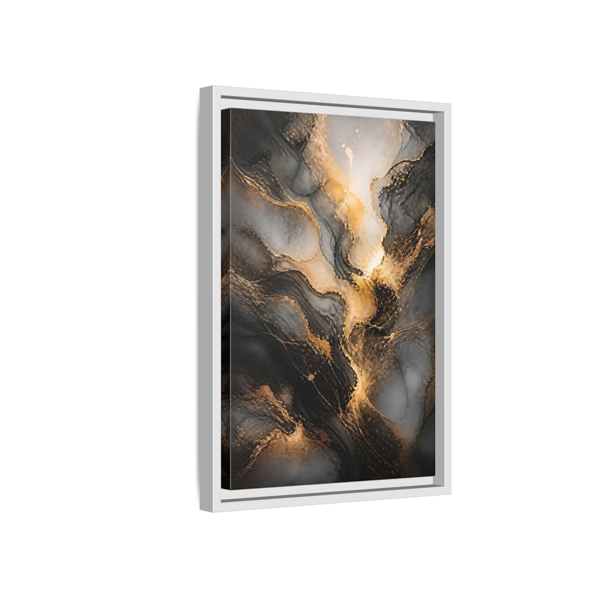 Side Mockup 4. Abstract Abstract Ink Black And Gold Ink shown as stretched canvas wall art