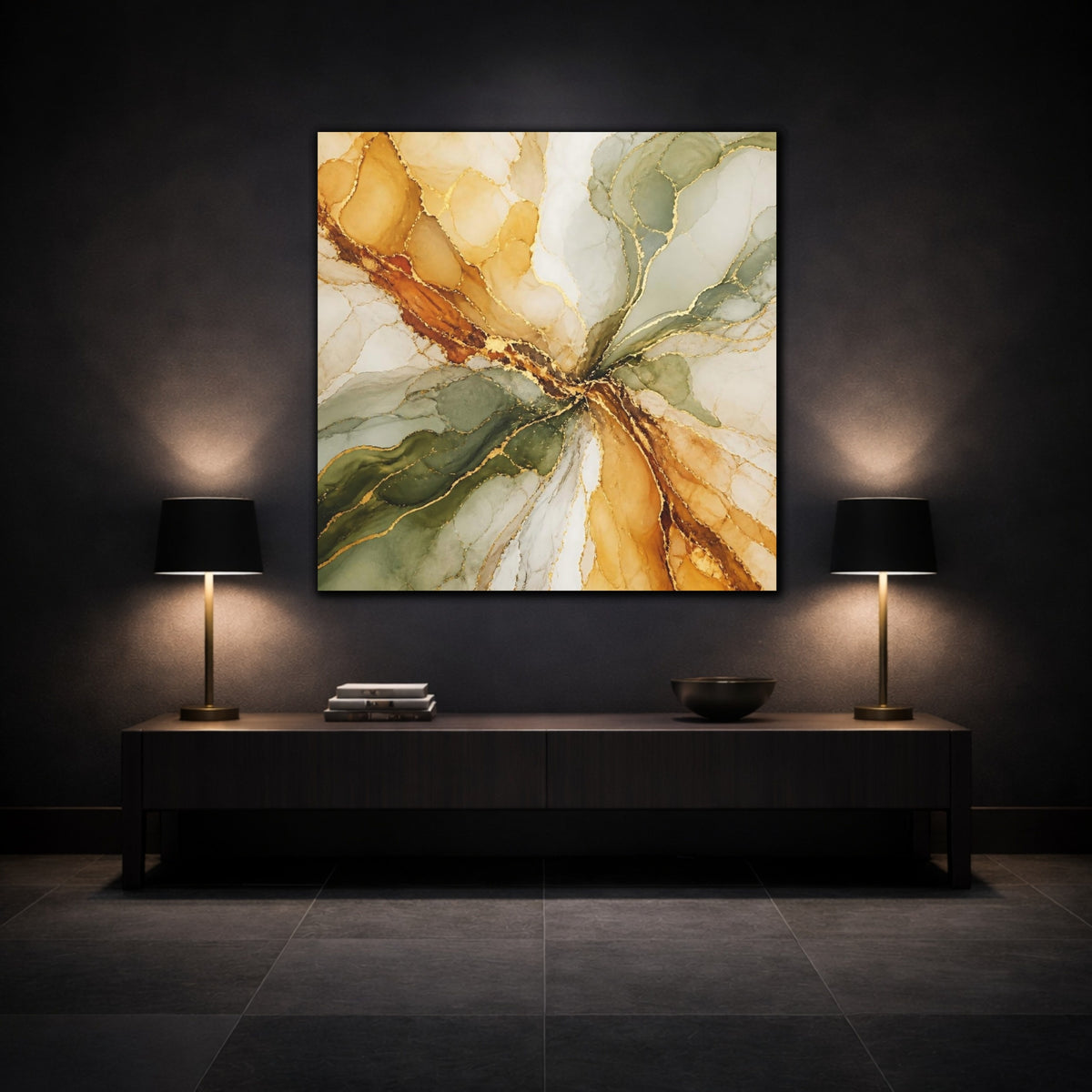 Mockup 3. Abstract Ink Blooms shown as canvas print