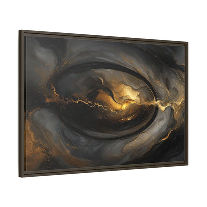 Main Mockup. Abstract Ink Flow Black And Gold Abstract shown as stretched canvas wall art