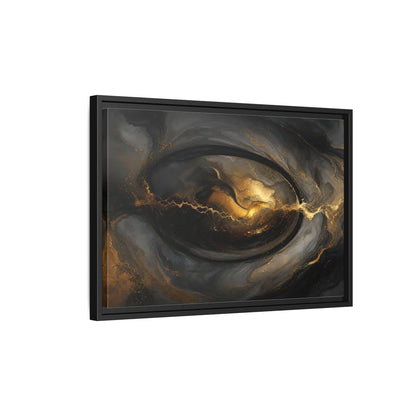 Side Mockup 3. Abstract Ink Flow Black And Gold Abstract shown as stretched canvas wall art