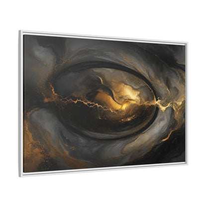 Side Mockup 7. Abstract Ink Flow Black And Gold Abstract shown as stretched canvas wall art