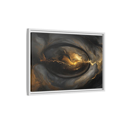 Side Mockup 1. Abstract Ink Flow Black And Gold Abstract shown as stretched canvas wall art
