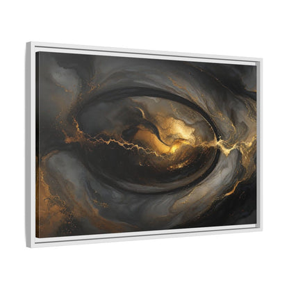 Side Mockup 10. Abstract Ink Flow Black And Gold Abstract shown as stretched canvas wall art