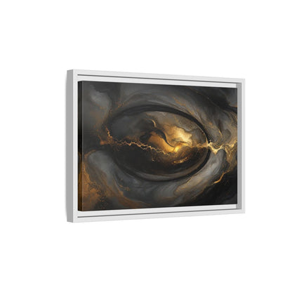 Side Mockup 4. Abstract Ink Flow Black And Gold Abstract shown as stretched canvas wall art