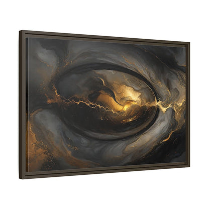 Side Mockup 11. Abstract Ink Flow Black And Gold Abstract shown as stretched canvas wall art