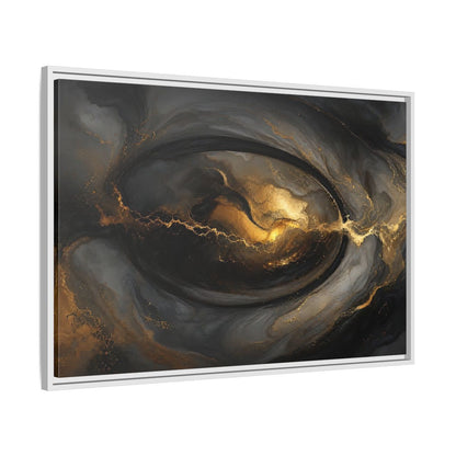 Side Mockup 9. Abstract Ink Flow Black And Gold Abstract shown as stretched canvas wall art