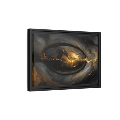 Side Mockup 6. Abstract Ink Flow Black And Gold Abstract shown as stretched canvas wall art