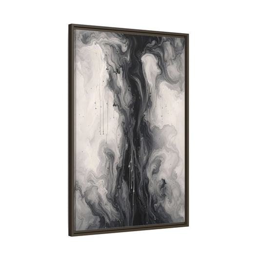 Main Mockup. Abstract Ink Flow Black And White Abstract shown as stretched canvas wall art