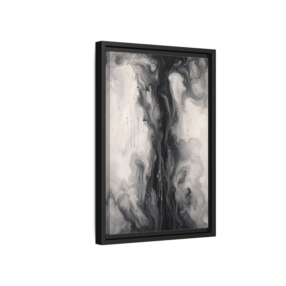 Side Mockup 6. Abstract Ink Flow Black And White Abstract shown as stretched canvas wall art