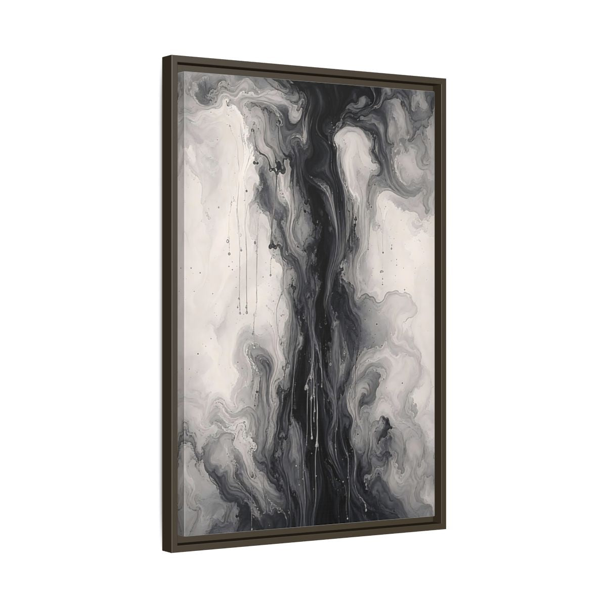 Side Mockup 11. Abstract Ink Flow Black And White Abstract shown as stretched canvas wall art