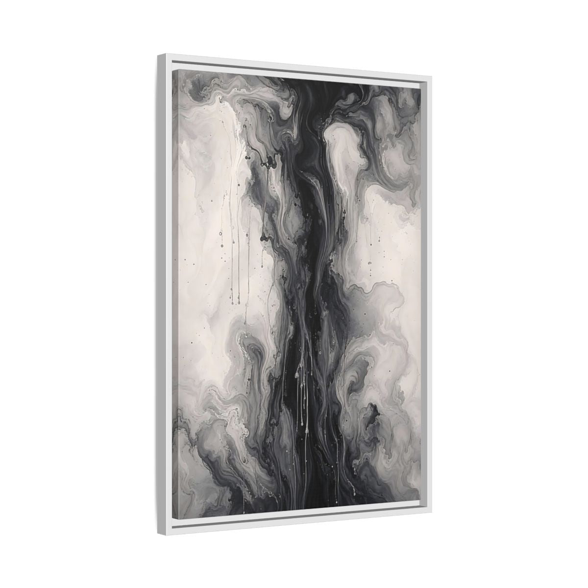 Side Mockup 10. Abstract Ink Flow Black And White Abstract shown as stretched canvas wall art