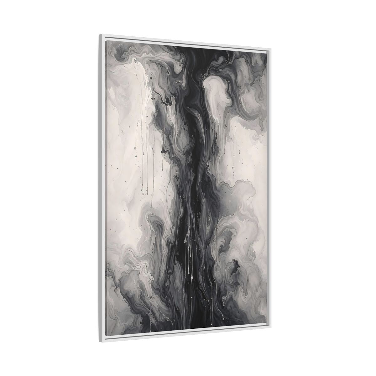 Side Mockup 7. Abstract Ink Flow Black And White Abstract shown as stretched canvas wall art