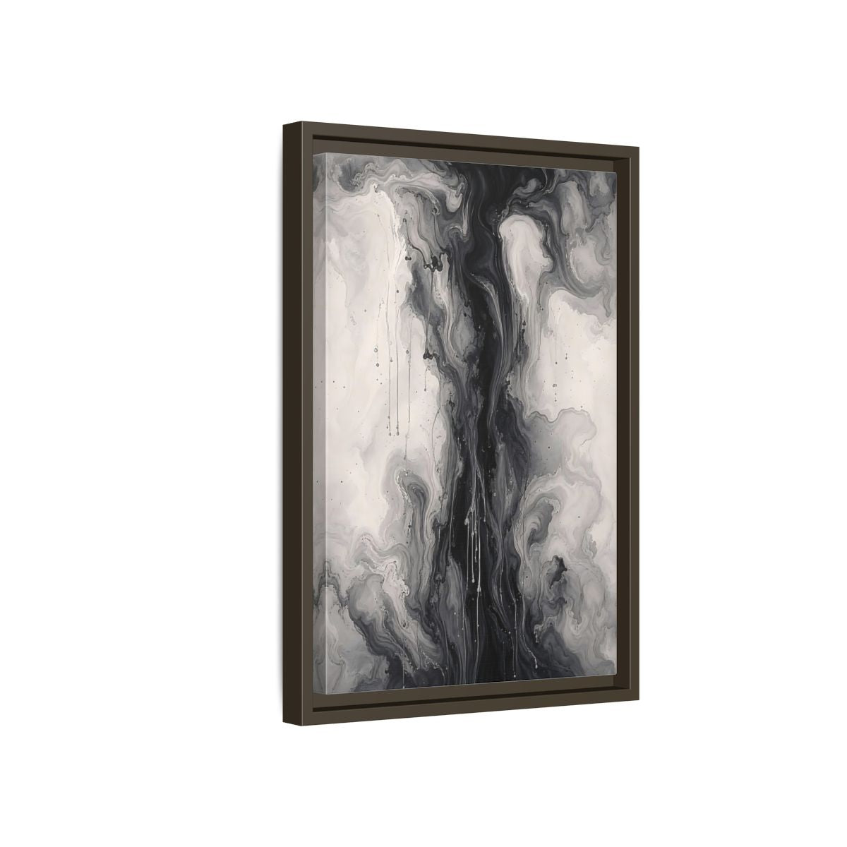 Side Mockup 5. Abstract Ink Flow Black And White Abstract shown as stretched canvas wall art