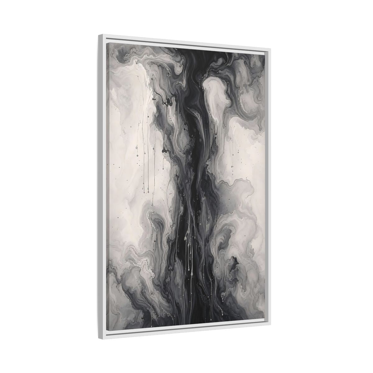 Side Mockup 9. Abstract Ink Flow Black And White Abstract shown as stretched canvas wall art