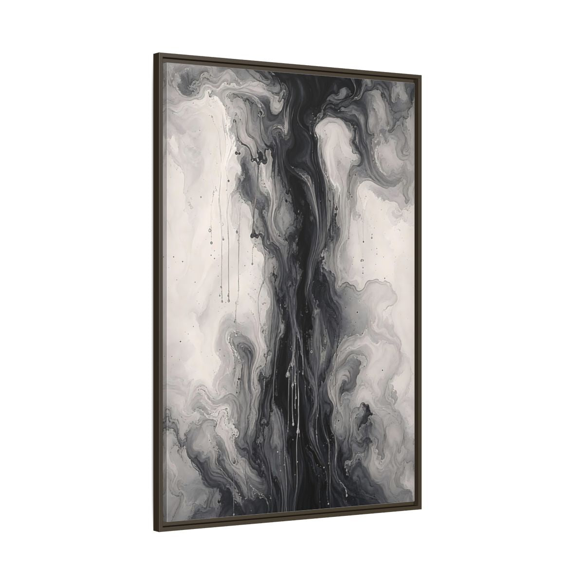 Side Mockup 8. Abstract Ink Flow Black And White Abstract shown as stretched canvas wall art