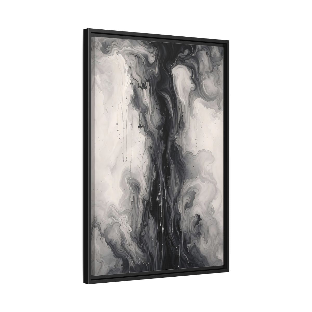 Side Mockup 14. Abstract Ink Flow Black And White Abstract shown as stretched canvas wall art