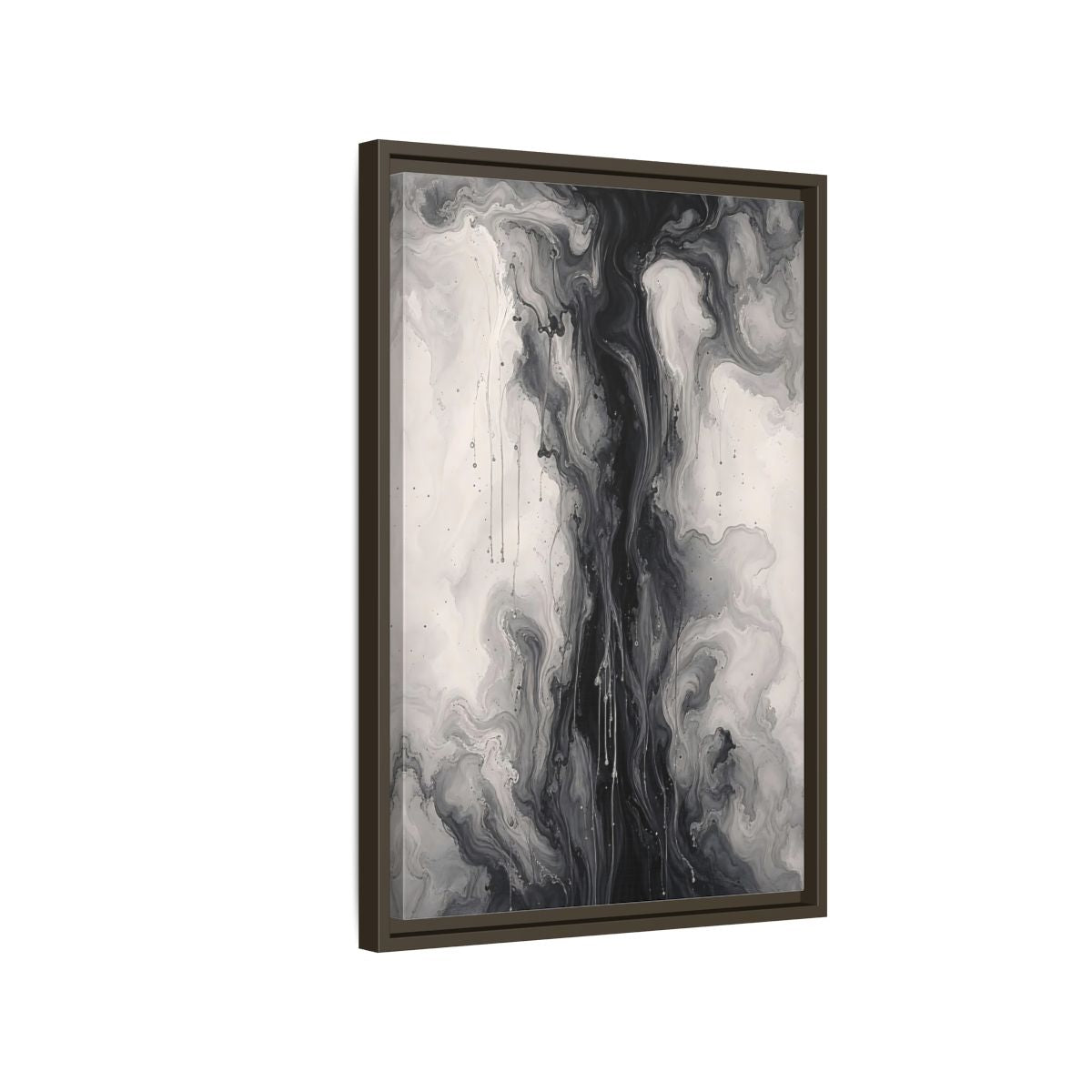 Side Mockup 2. Abstract Ink Flow Black And White Abstract shown as stretched canvas wall art