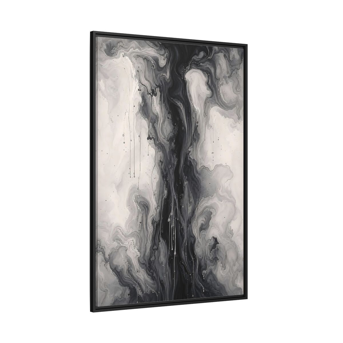 Side Mockup 12. Abstract Ink Flow Black And White Abstract shown as stretched canvas wall art