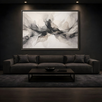 Mockup 3. Abstract Ink Flow Black Gold Abstract shown as stretched canvas wall art