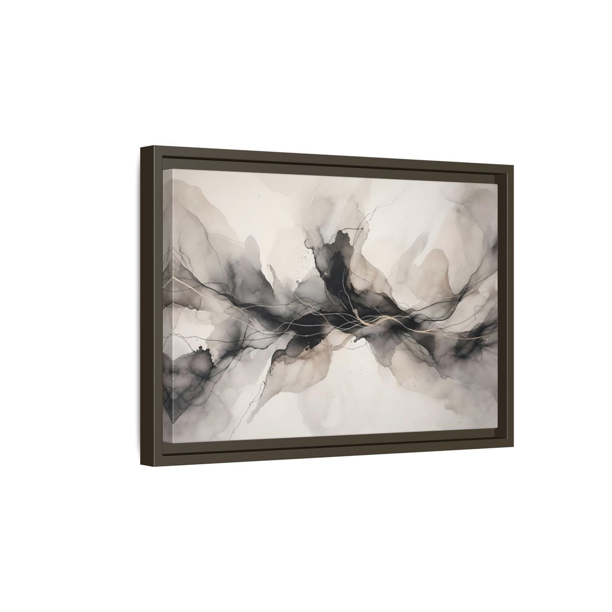 Side Mockup 5. Abstract Ink Flow Black Gold Abstract shown as stretched canvas wall art